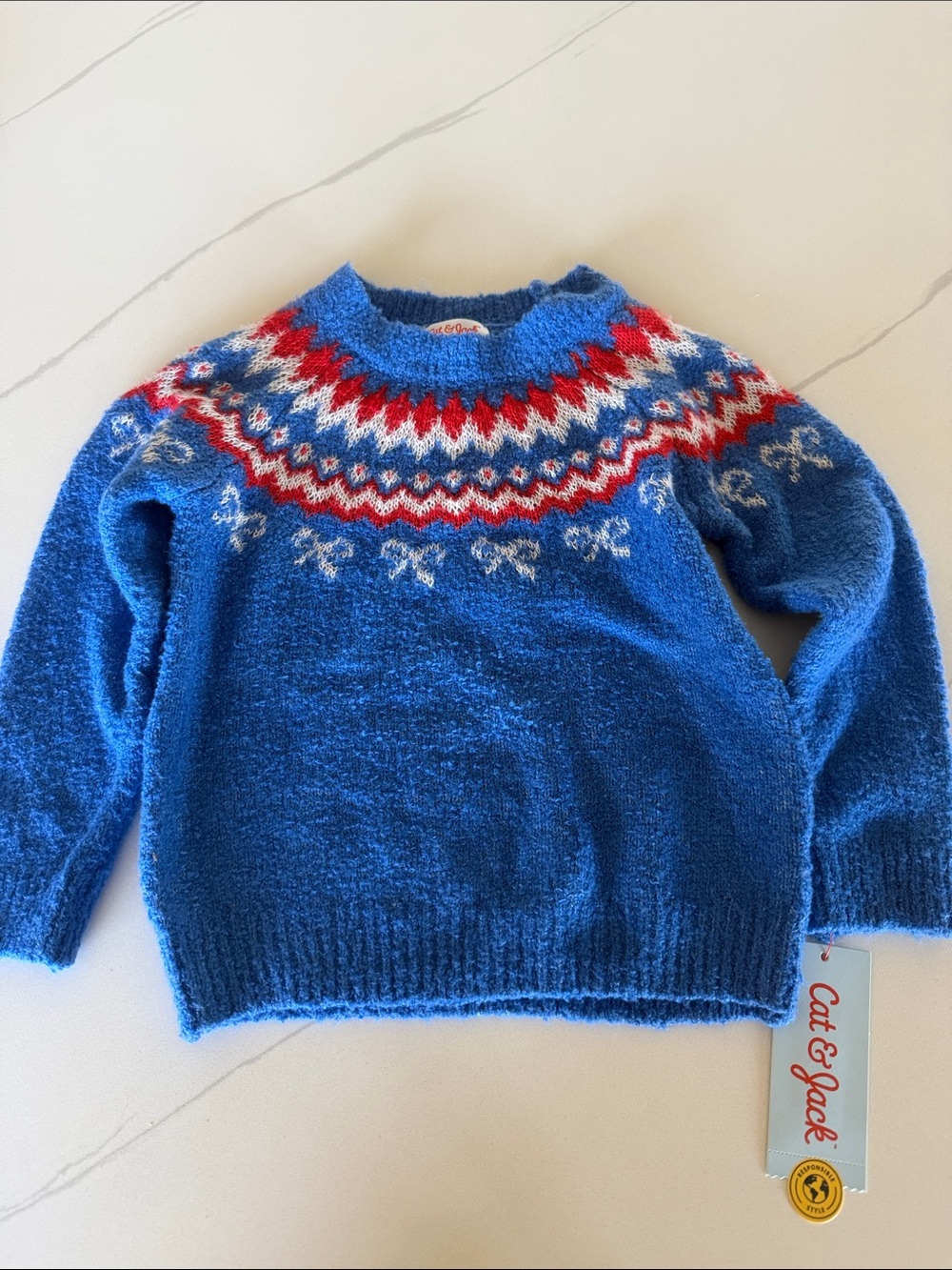 Cat & Jack Blue Red White Fair Isle Crew Sweater